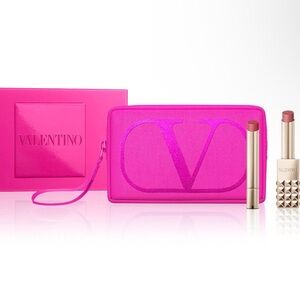 NWT Valentino Fuchsia Pouch and Lipstick Duo